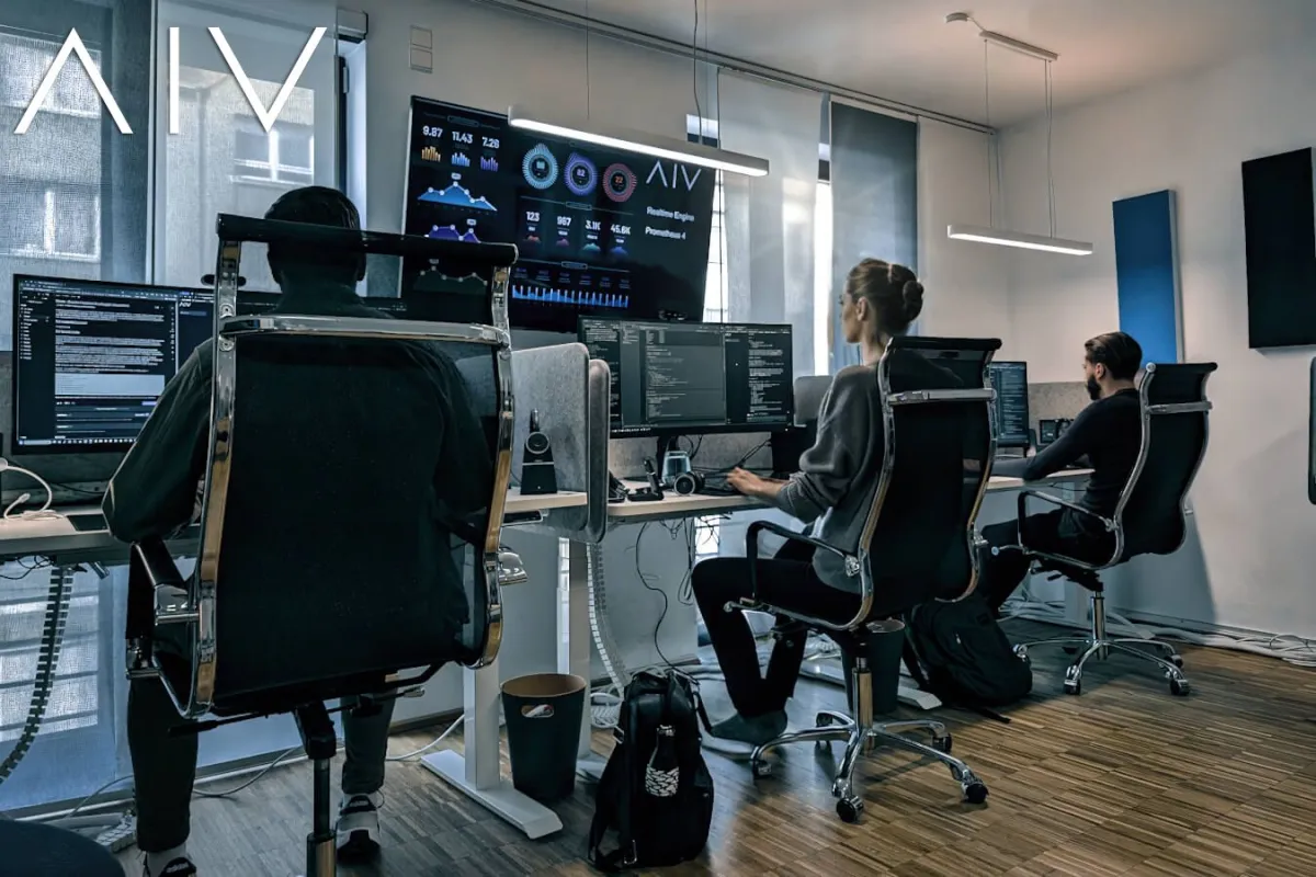 AIVory Büro in Köln. Mitarbeiter überwachen die Künstliche Intelligenz (KI) und den erzeugten Code. (© JARVEX GmbH, 2024)