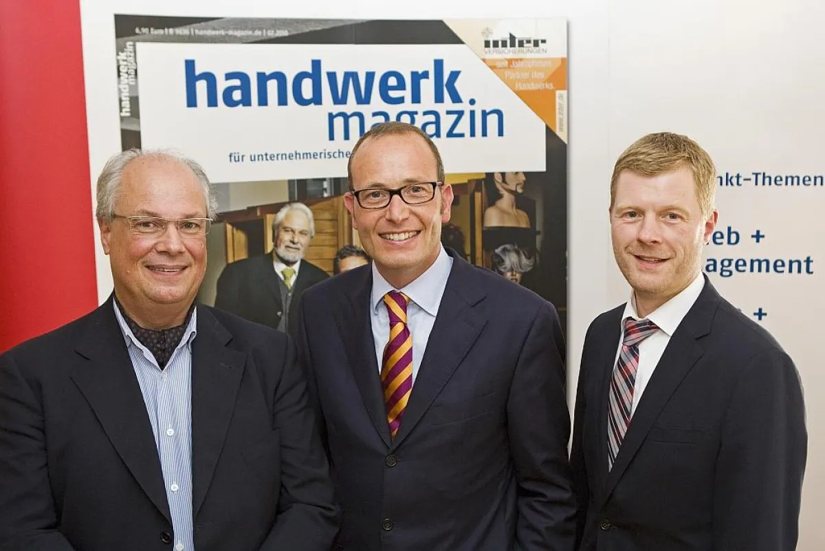 Michael Jansen (macrom), Arnulf Piepenbrock (Piepenbrock) und Holger Externbrink (handwerk magazin). Foto: Axel Griesch