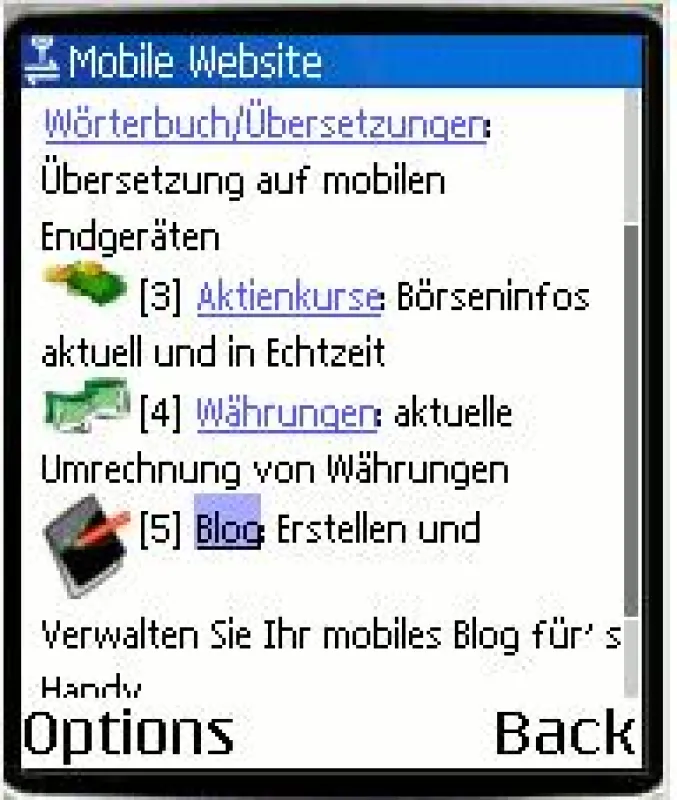 Handy-Ansicht einer mobilen Website