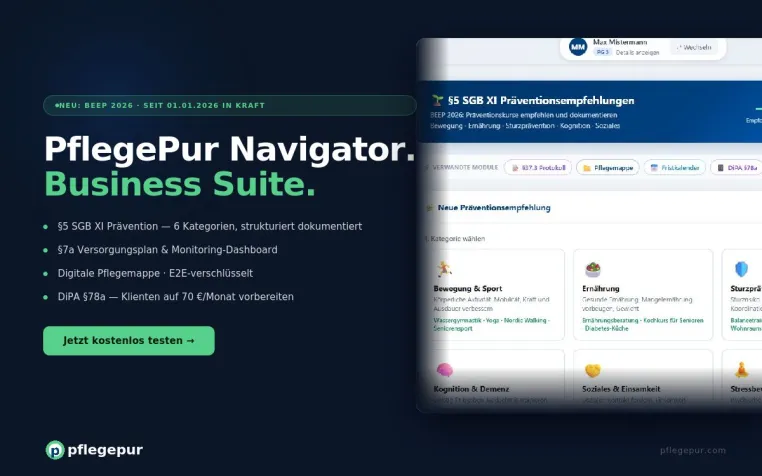 Bild: PflegePur Navigator: §7a Versorgungsplan, digitale Pflegemappe und §5 Prävention jetzt in einer App
