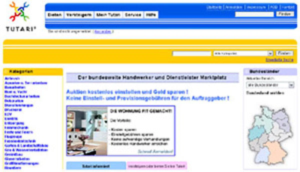 Die Auktionsseite Tutari führt Handwerker sowie Dienstleister mit Auftraggebern zusammen.