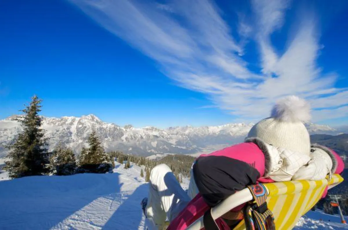 Aussicht auf der Piste im Skicircus Saalbach Hinterglemm Leogang