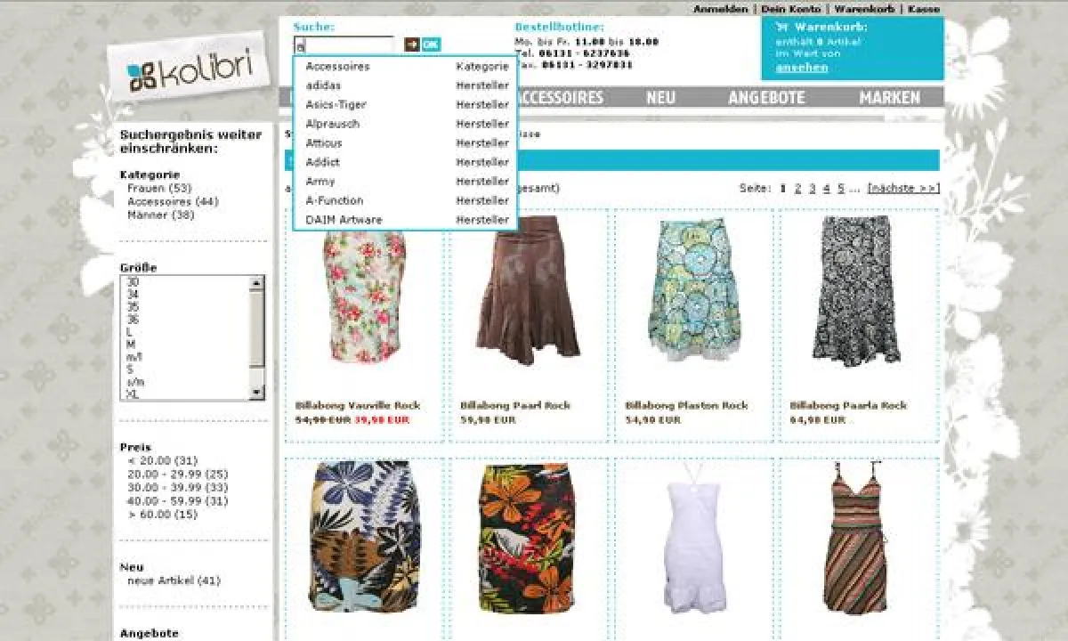 FACT-finder Produktsuche auf kolibrishop.com