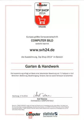 Bild: COMPUTER BILD zeichnet svh24.de als „Top-Shop 2014“aus