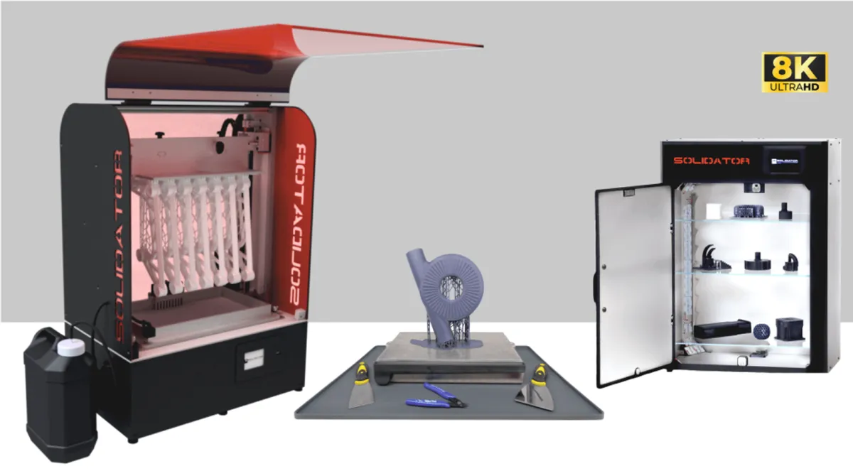Der Solidator druckt mit 19 verschiedenen Harzen und bedient damit eine breite Palette von Branchen, von der Automobilindustrie bis zur Zahnmedizin (© Tangible Engineering GmbH)