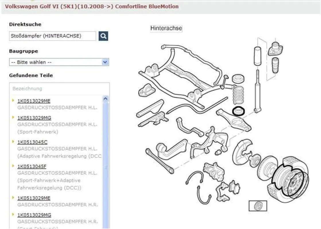 Abb. Grafische Darstellung - Die verschiedenen Ausführungen des Teils werden unter ?Gefundene Teile