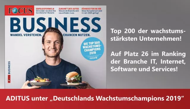 Bild: ADITUS erhält Auszeichnung „Deutschlands Wachstumschampions 2019“