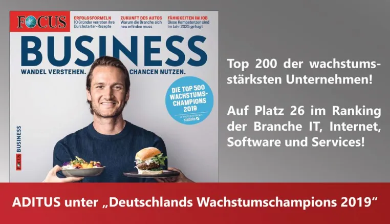Bild: ADITUS erhält Auszeichnung „Deutschlands Wachstumschampions 2019“