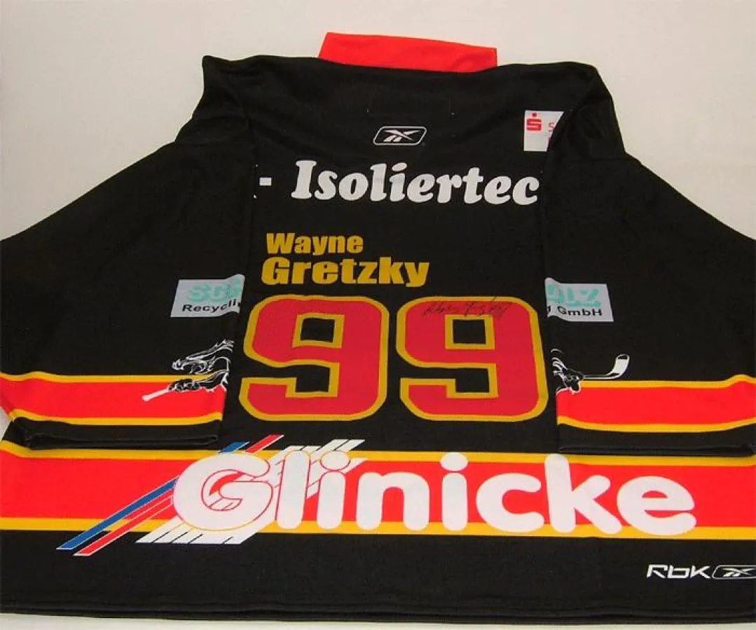 EHC Thüringen Trikot mit Gretzkys Namen, Nummer 99 und Autogramm