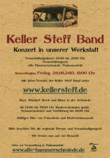 Bild: Werkstatttour der Keller Steff Band Konzert am 28.06.2013, 19 Uhr in Thalmannsfeld