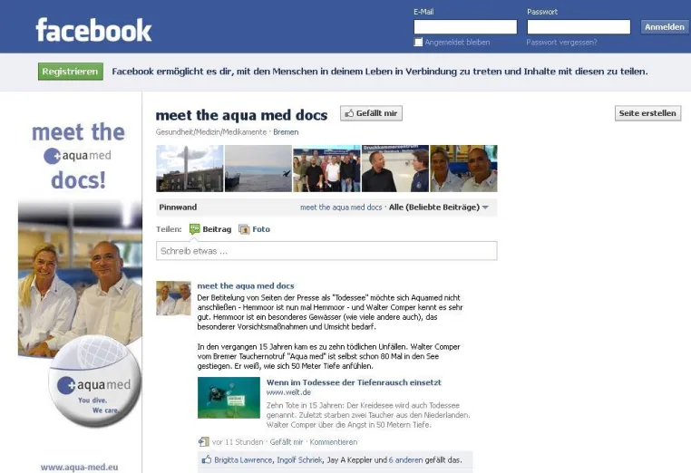 Taucherhotline aqua med mit neuer Facebook-Seite Bild: Taucherhotline aqua med mit neuer Facebook-Seite