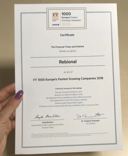 Bild: Erneute Auszeichnung für Rebional: Wachstums-Champion 2018 in Europa