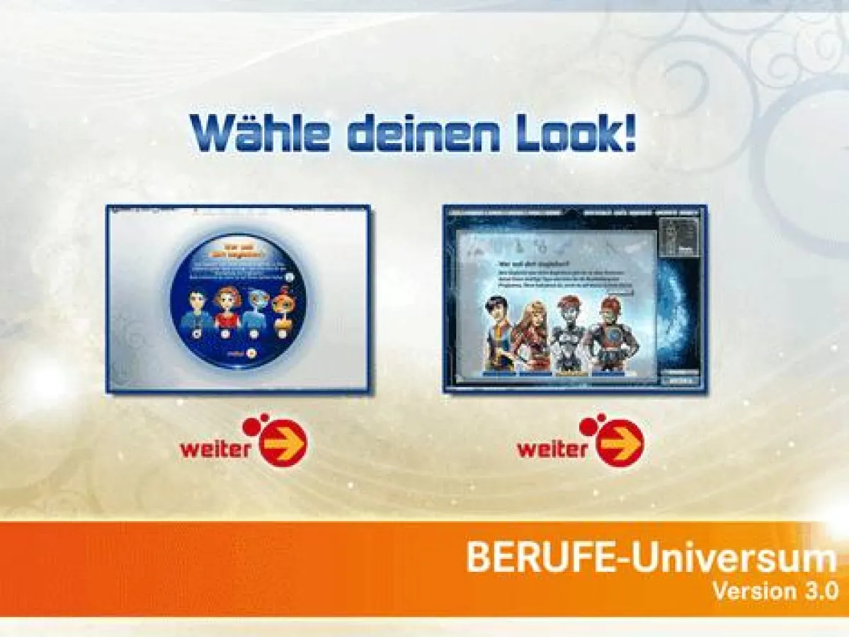 Neuer Startbildschirm des BERUFE-Universums