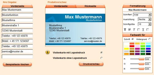 Bild: Meindruckportal.de: 300 Visitenkarten kostenlos online gestalten und drucken, nur den Versand bezahlen