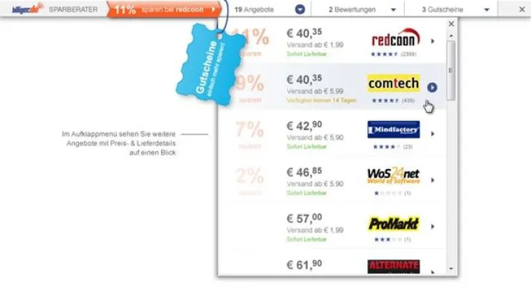 Bild: billiger.de-Sparberater ab sofort mit Gutschein-Funktion