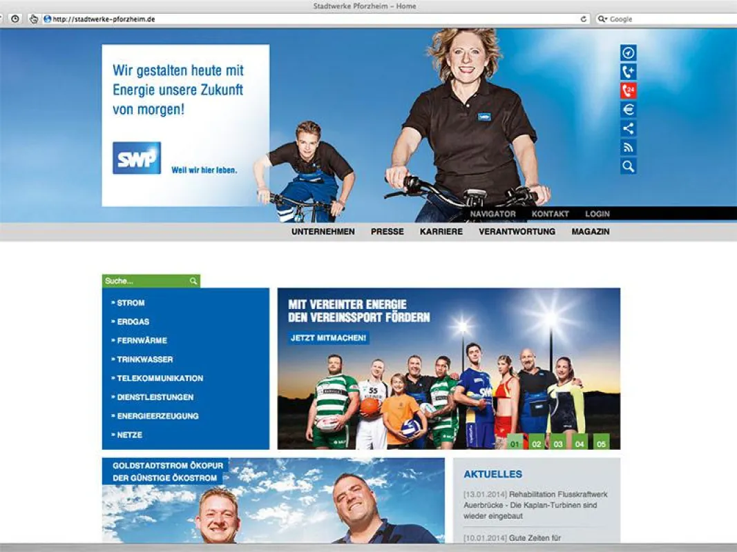 Desktopansicht der neuen, mobiloptimierten Homepage der SWP