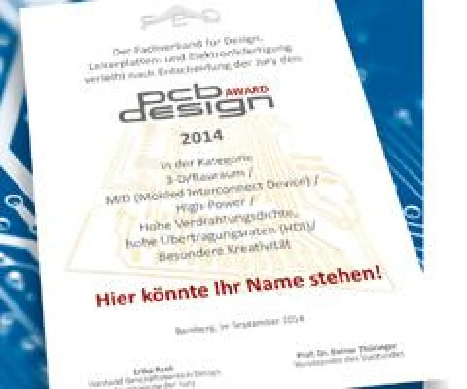 Die Bewerbungsunterlagen für den PCB Design Award 2014 gibt es unter http://pcbdesignaward.de
