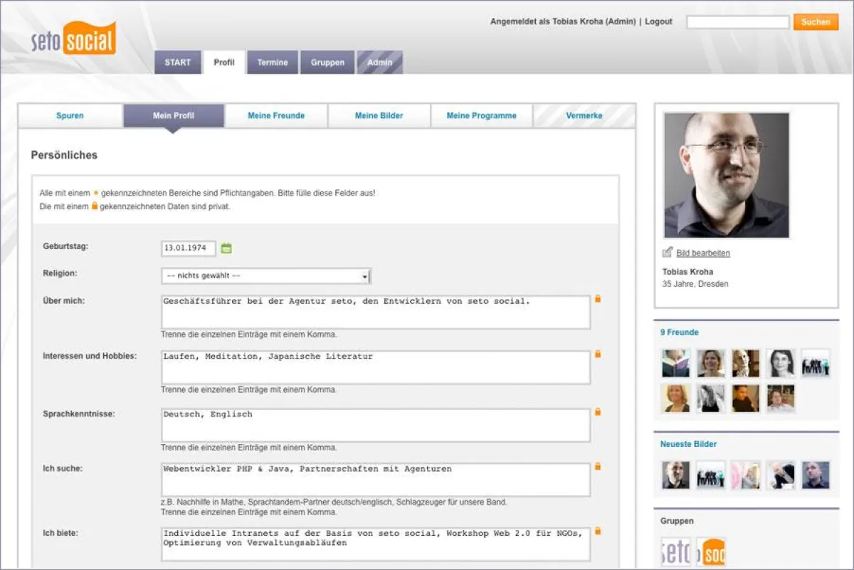 seto social ist ein webbasiertes Managementsystem auf der Grundstruktur eines sozialen Netzwerkes.