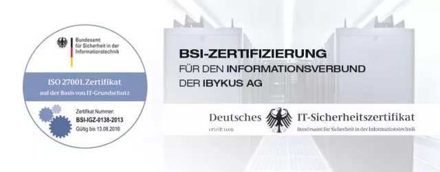 BSI-Zertifizierung für den Informationsverbund der IBYKUS AG Bild: BSI-Zertifizierung für den Informationsverbund der IBYKUS AG