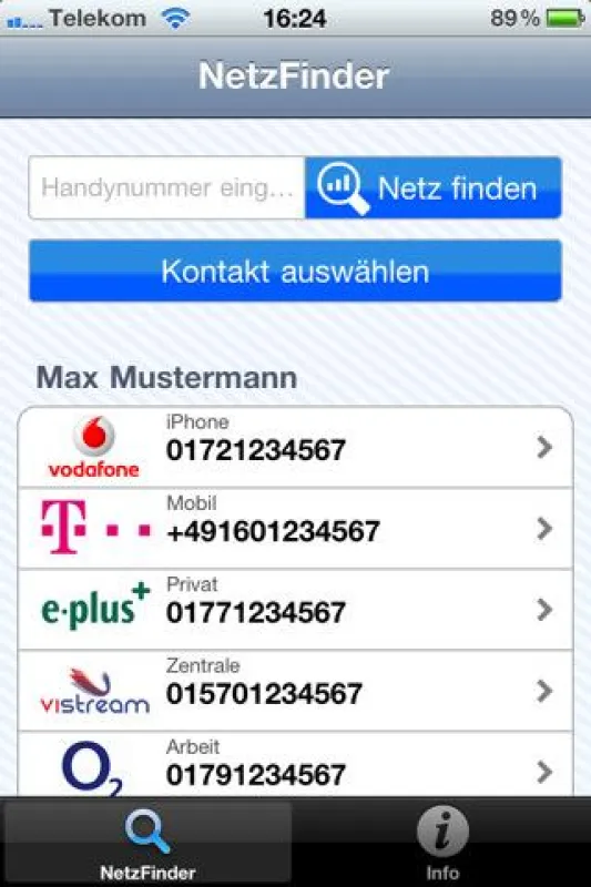 Zu den abgefragten Handynummern (auch bei portierten möglich ) wird das jeweils aktuelle Netzanbieter angegeben.