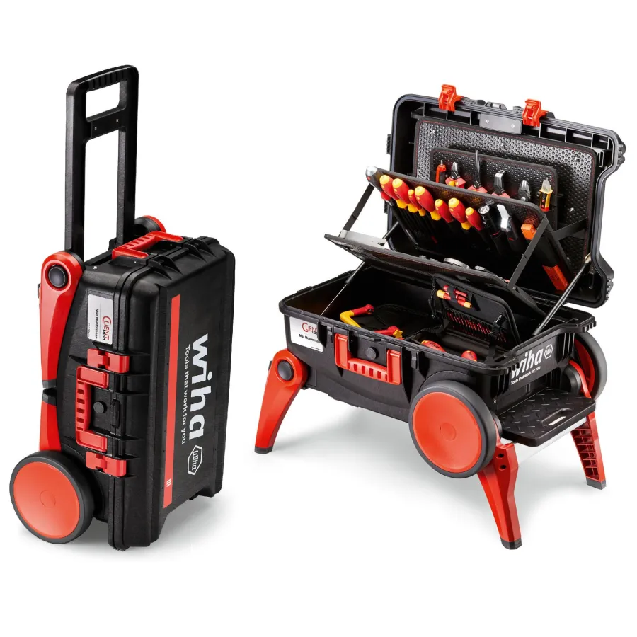 Der neue Wiha Elektriker Werkzeugkoffer-Trolley unterstützt Anwender auf vielfältigste Weise.