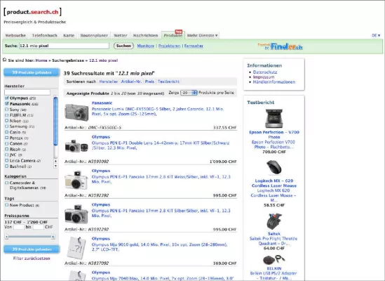 Bild: search.ch mit Preisvergleich für IT und Unterhaltungselektronik