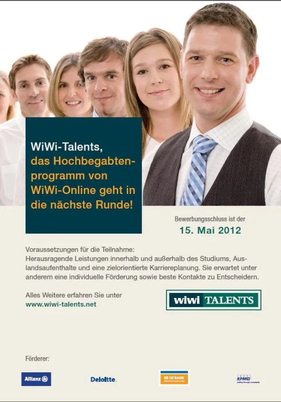 Jetzt bewerben: Die 15. Runde des WiWi-Talents Hochbegabtenprogramms endet am 15. Mai 2012