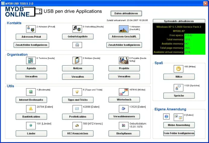 Bild: MyDB USB Tools: 18 mobile Datenbanken für den USB-Stick