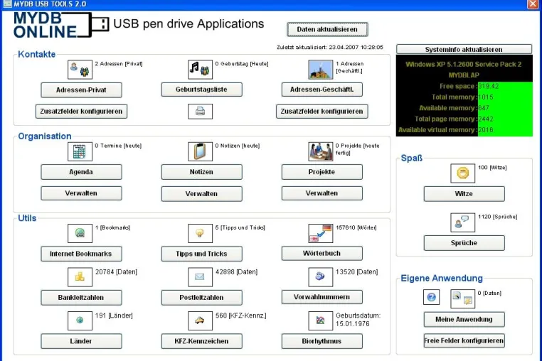 MyDB USB Tools: 18 mobile Datenbanken für den USB-Stick Bild: MyDB USB Tools: 18 mobile Datenbanken für den USB-Stick
