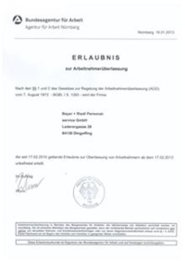 Bayer Riedl Personalservice Erh lt Unbefristete Erlaubnis Zur bayer-riedl-personalservice-erh-lt-unbefristete-erlaubnis-zur