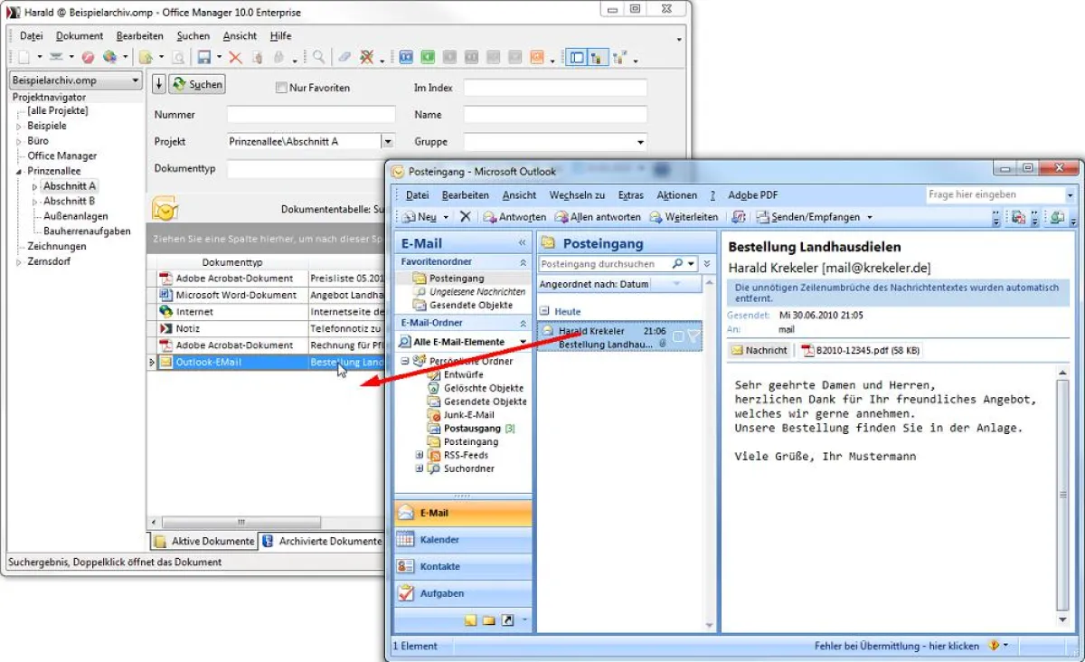 E-Mail-Archivierung per Drag&Drop, Programm-Hauptfenster