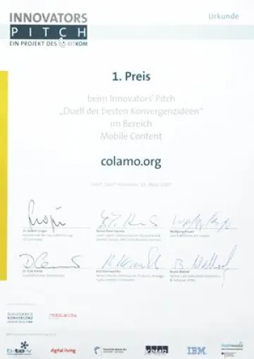 Open Source Projekt colamo.org gewinnt Innovators' Pitch des IT Branchenverbands BITKOM Bild: Open Source Projekt colamo.org gewinnt Innovators' Pitch des IT Branchenverbands BITKOM
