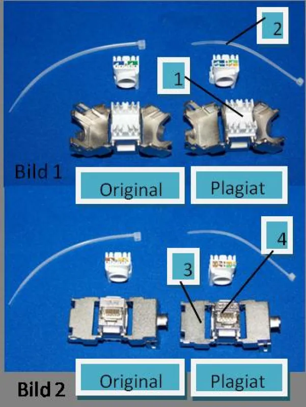 Original und Fälschung Modul RJ45 Category6A