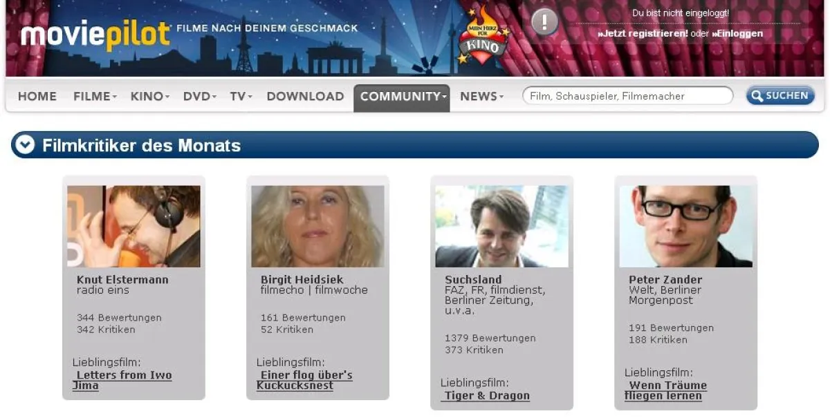 Zahlreiche renommierte Filmkritiker veröffentlichen bei moviepilot bereits ihre Filmkritiken
