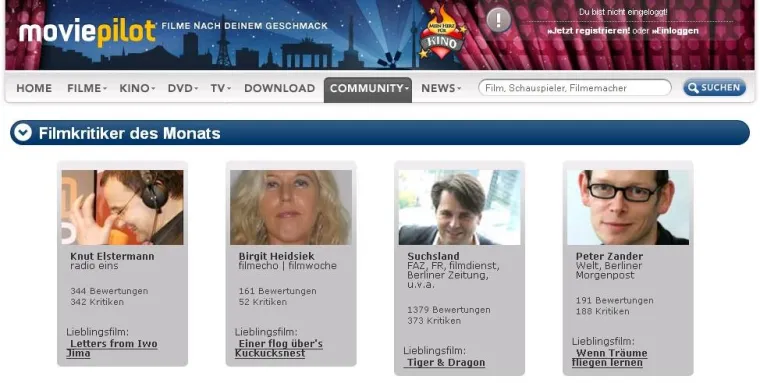 Bild: Verband der deutschen Filmkritik kooperiert mit der Filmempfehlungs-Community moviepilot.de