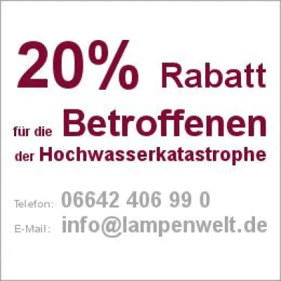 Bild: Lampenwelt.de gibt 20% Rabatt auf das Warenangebot für Hochwasser-Geschädigte