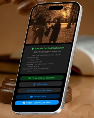 Bild: KIShieldCam: iPhone-App sichert Fotos & Videos blockchain-verifiziert als kryptografisch gesicherte Beweise