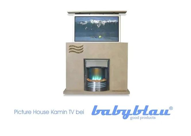 Bild: Die prämierten Picture House Kamin TV Designmöbel bei babyblau