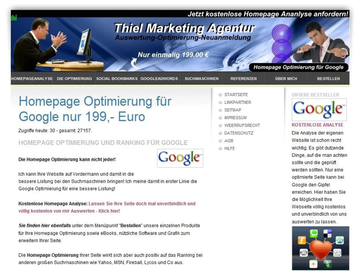 Homepage Optimierung der Thiel Marketing Agentur