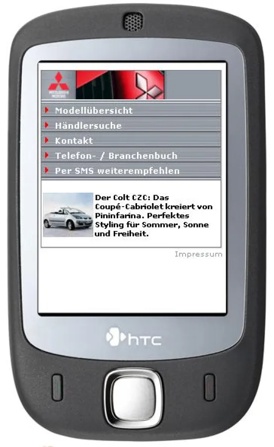 Homepage Mitsubishi per Handy