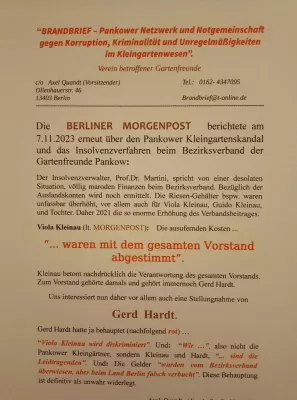Bild: Zum Bezirksverband der Gartenfreunde Pankow e.V.:  "Die Aberkennung der steuerlichen Gemeinnützigkeit droht".
