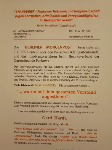 Bild: Zum Bezirksverband der Gartenfreunde Pankow e.V.:  "Die Aberkennung der steuerlichen Gemeinnützigkeit droht".