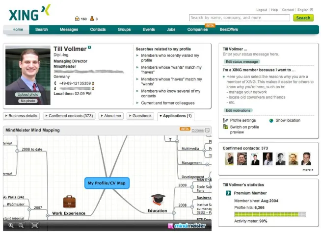 Bild: MindMeister in neuer XING Applikationsplattform integriert