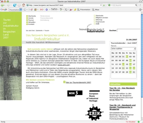 Bild: Netzwerk für Industriekultur Bergisches Land mit TYPO3 online