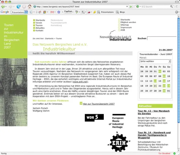 Bild: Netzwerk für Industriekultur Bergisches Land mit TYPO3 online