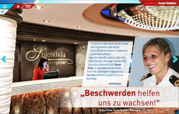 Beschwerden als Chance – MSC Guest Relation Managerin Teresa Prota im Gespräch mit Upd@te Bild: Beschwerden als Chance – MSC Guest Relation Managerin Teresa Prota im Gespräch mit Upd@te
