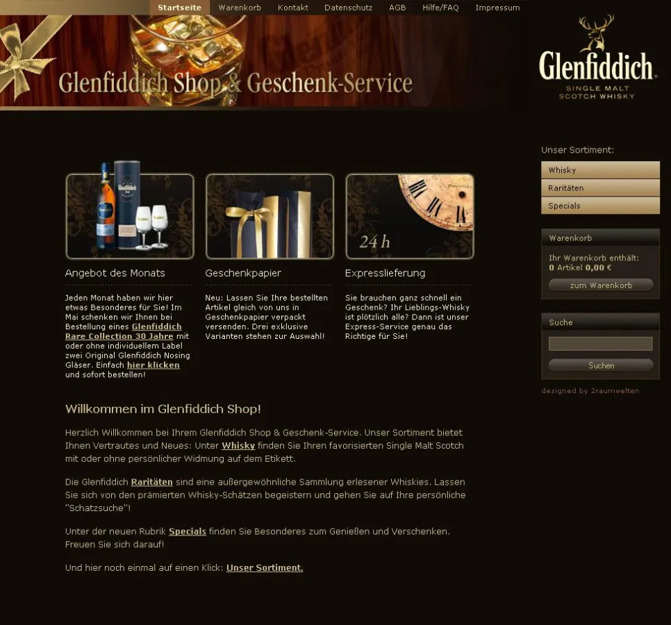 So sieht er aus, der neue GLENFIDDICH Online-Shop.