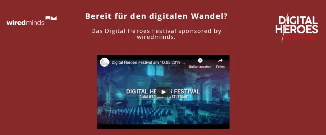 Bild: wiredminds ist Sponsor des Digital Heroes Festivals am 10.5.2019 in Stuttgart und verlost Premium-Tickets.