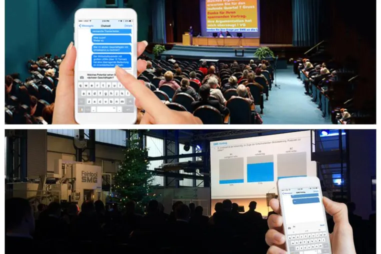 Bild: SMS-Voting und Chatwall für Liveabstimmungen und ein aktives Mitarbeiter-Feedback auf Firmenkonferenzen