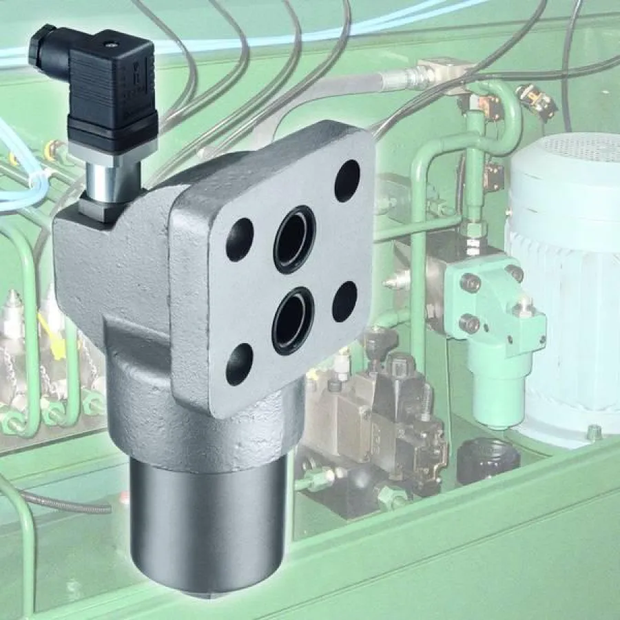 Hochdruckfilter der Baureihe SF-SM mit seitlichen Befestigungsbohrungen und Fluidanschlüssen